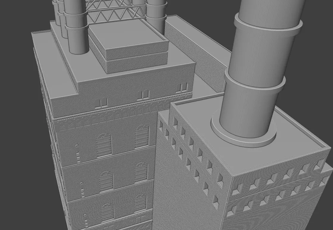 Historic Brick Power Plant Industrial Steam Factory Game Ready 3D print model_19