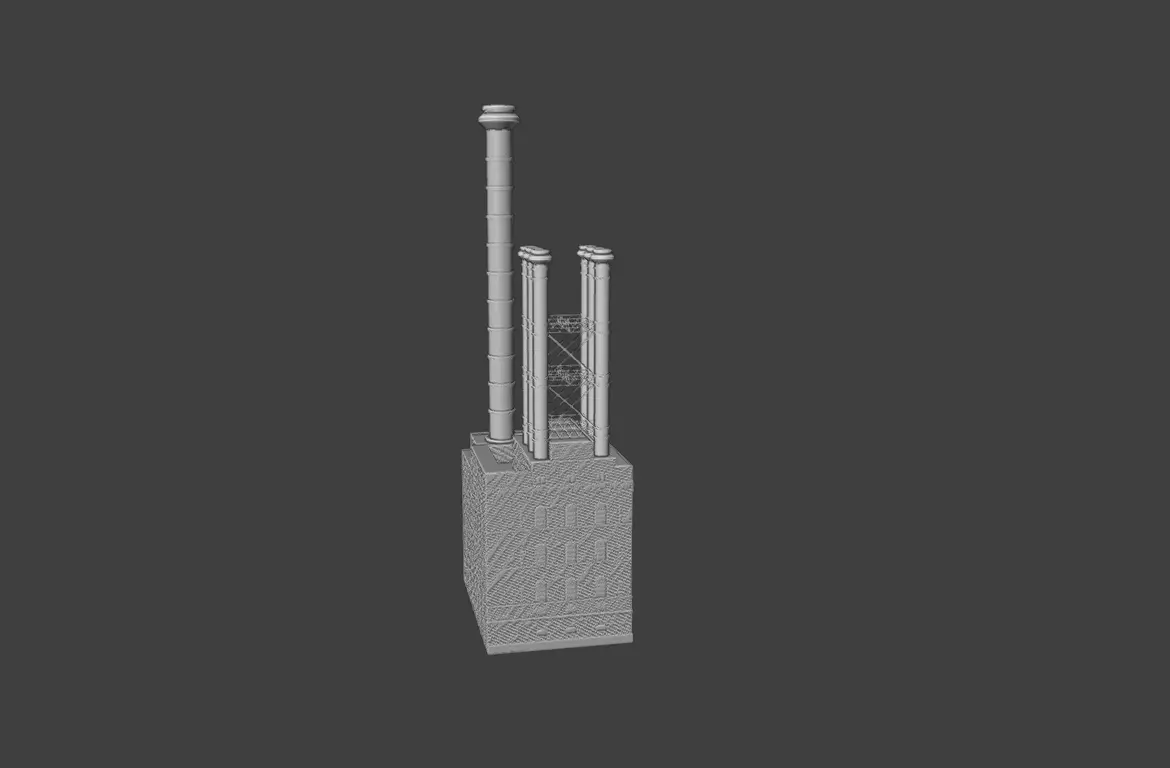 Historic Brick Power Plant Industrial Steam Factory Game Ready 3D print model_8