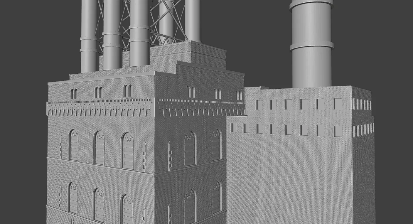 Historic Brick Power Plant Industrial Steam Factory Game Ready 3D print model_18