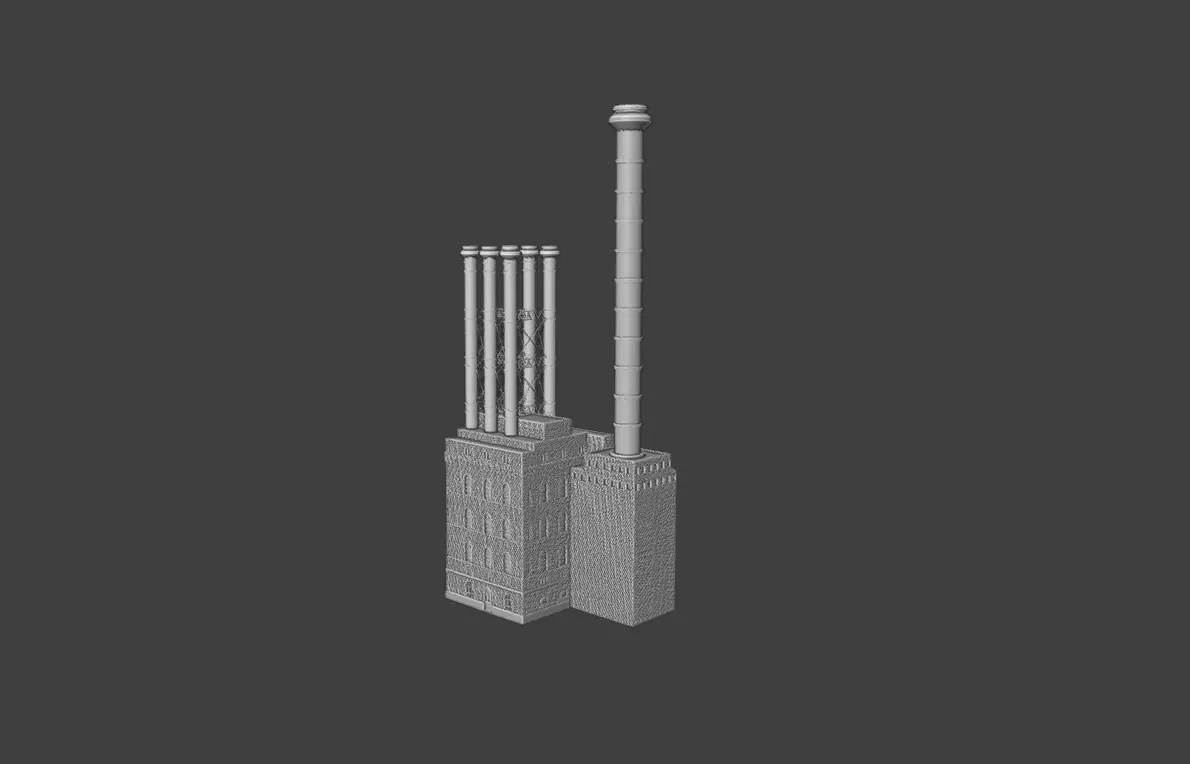 Historic Brick Power Plant Industrial Steam Factory Game Ready 3D print model_6