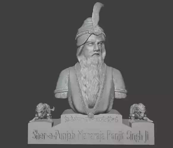 Maharaja Ranjit Singh Ji with Lion Sculptures 3D print model
