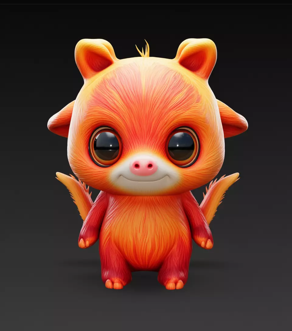Cute Fire Fox Toy Stylized Creature with Glowing Fur 3D Low-poly 3D model_0