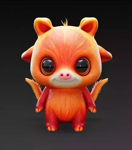 Cute Fire Fox Toy Stylized Creature with Glowing Fur 3D