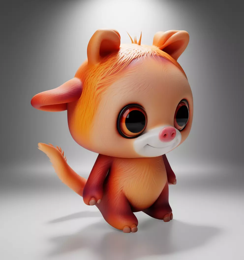 Cute Fire Fox Toy Stylized Creature with Glowing Fur 3D Low-poly 3D model_2