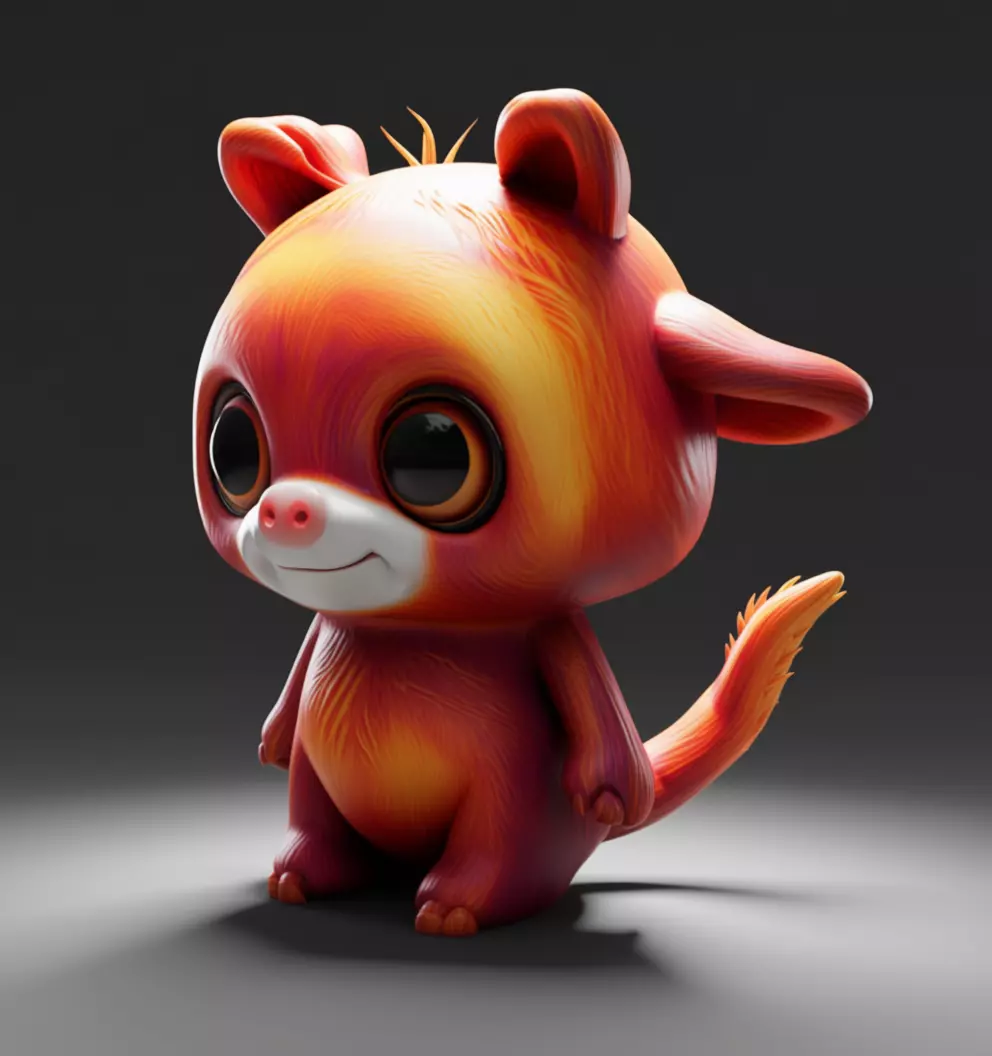 Cute Fire Fox Toy Stylized Creature with Glowing Fur 3D Low-poly 3D model_1