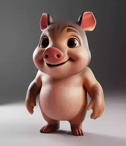 Cute Pig Character Stylized Animal Expressive Eyes 3D