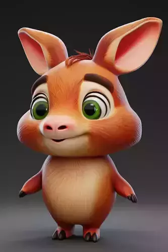 Cute Deer Character Stylized Animal Green Eyes 3D