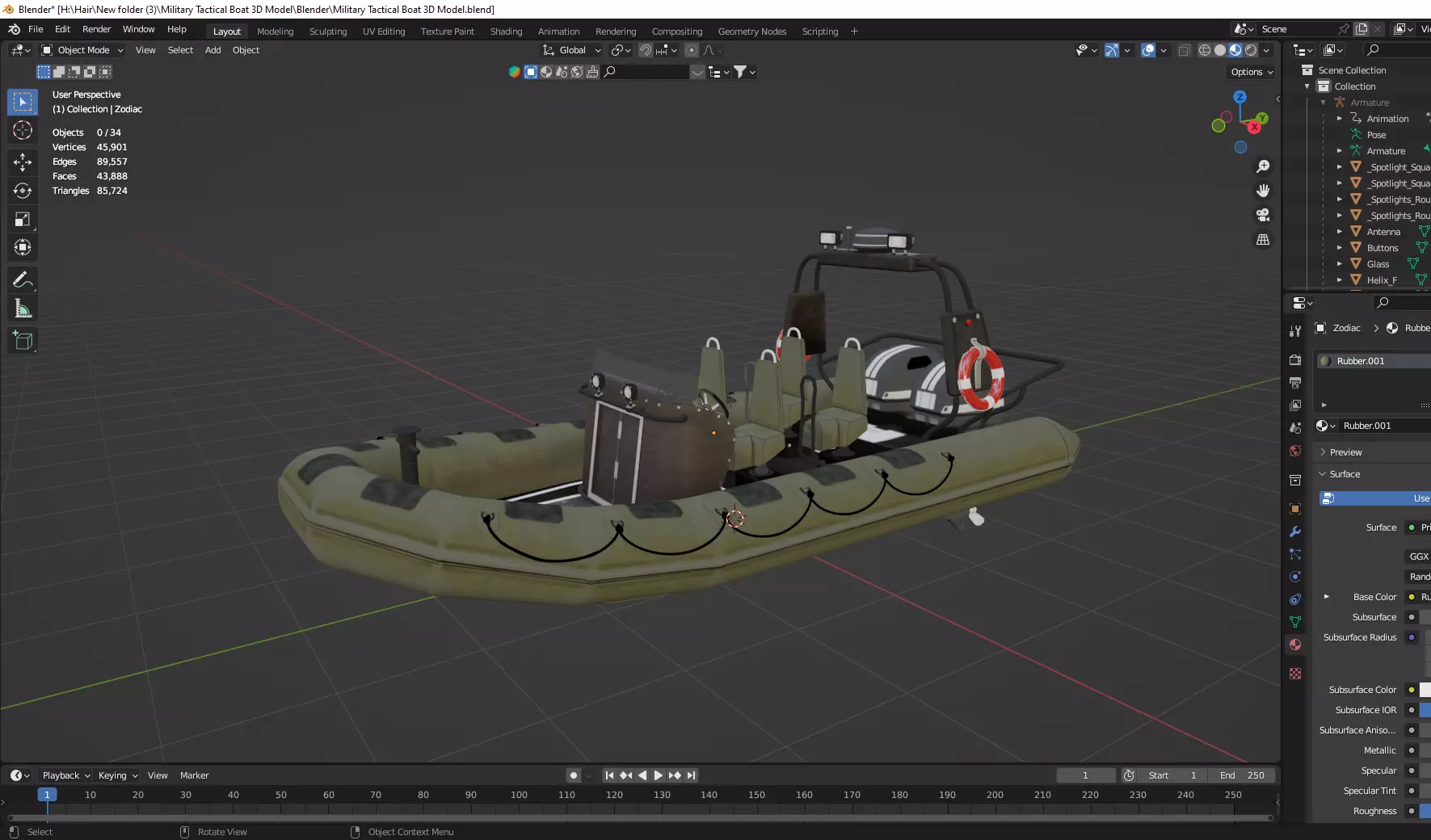 Military Tactical Boat 3D Model 3D model_11