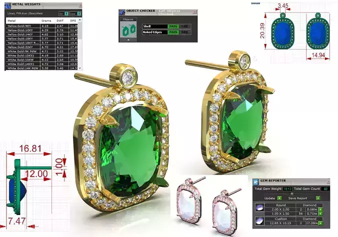 luxury emerald jewelry stl 3dm earring je0140