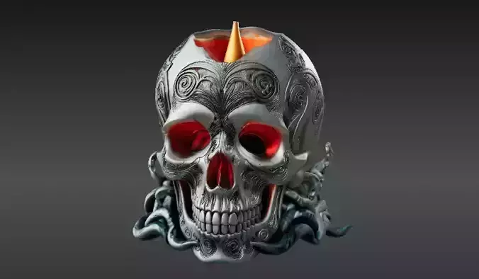 Haunted Skull Candle Holder 3D Print Model Halloween 3D print model