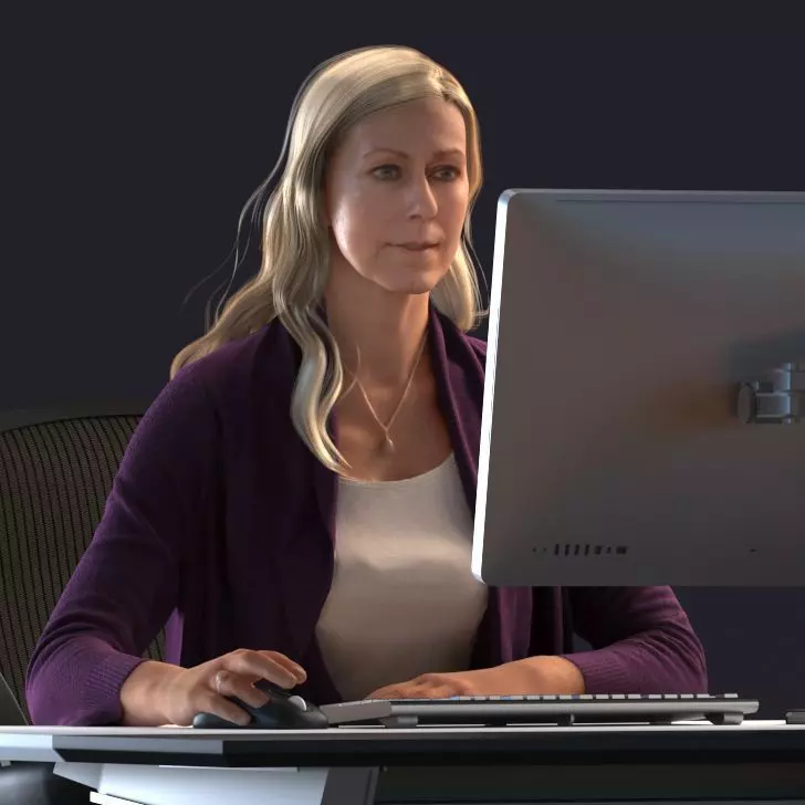 Blond female sitting behind a desk  3D model_0