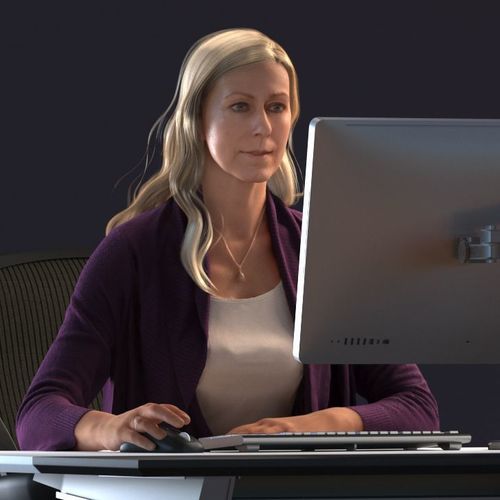 Blond female sitting behind a desk  3D model