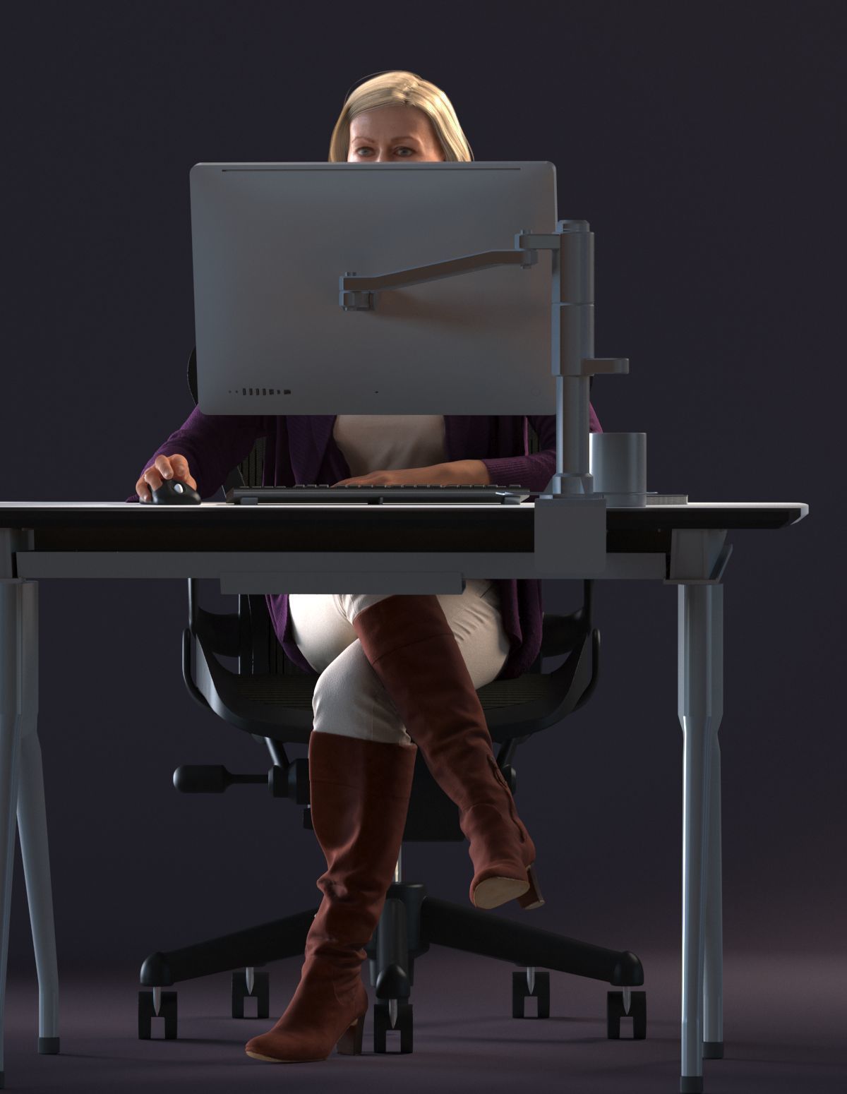 Blond female sitting behind a desk  3D model_6