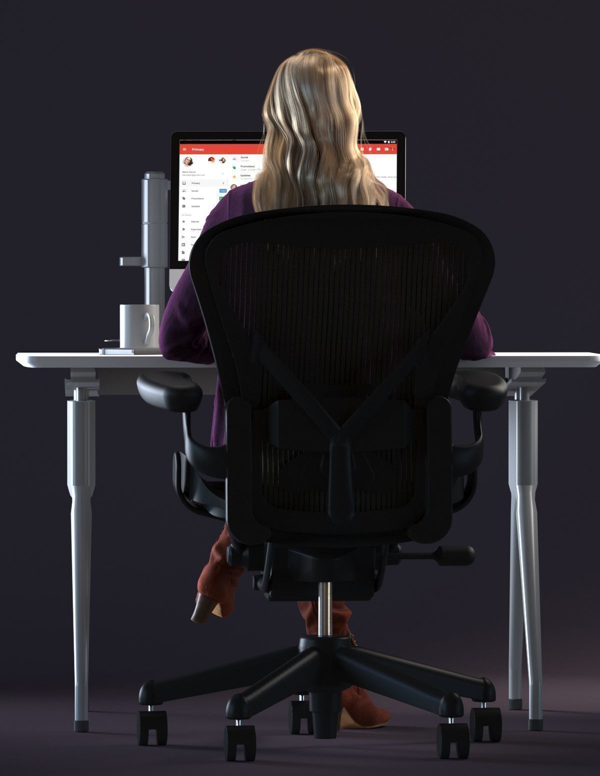 Blond female sitting behind a desk  3D model_7