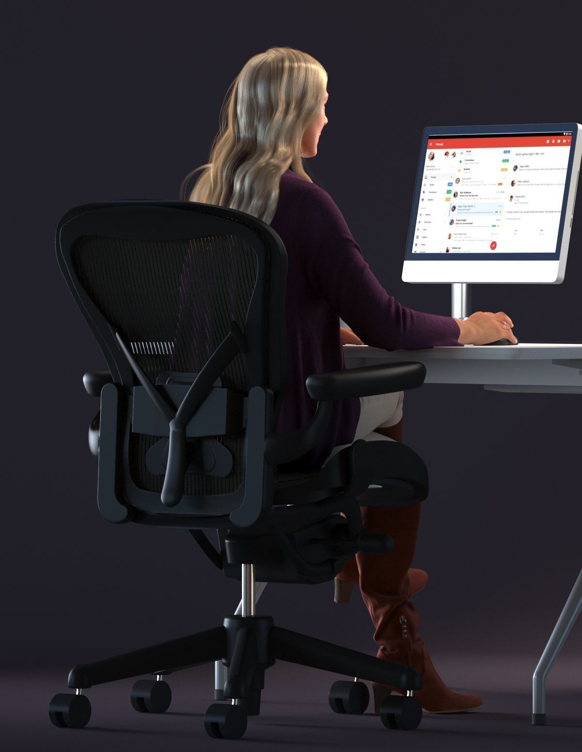 Blond female sitting behind a desk  3D model_1