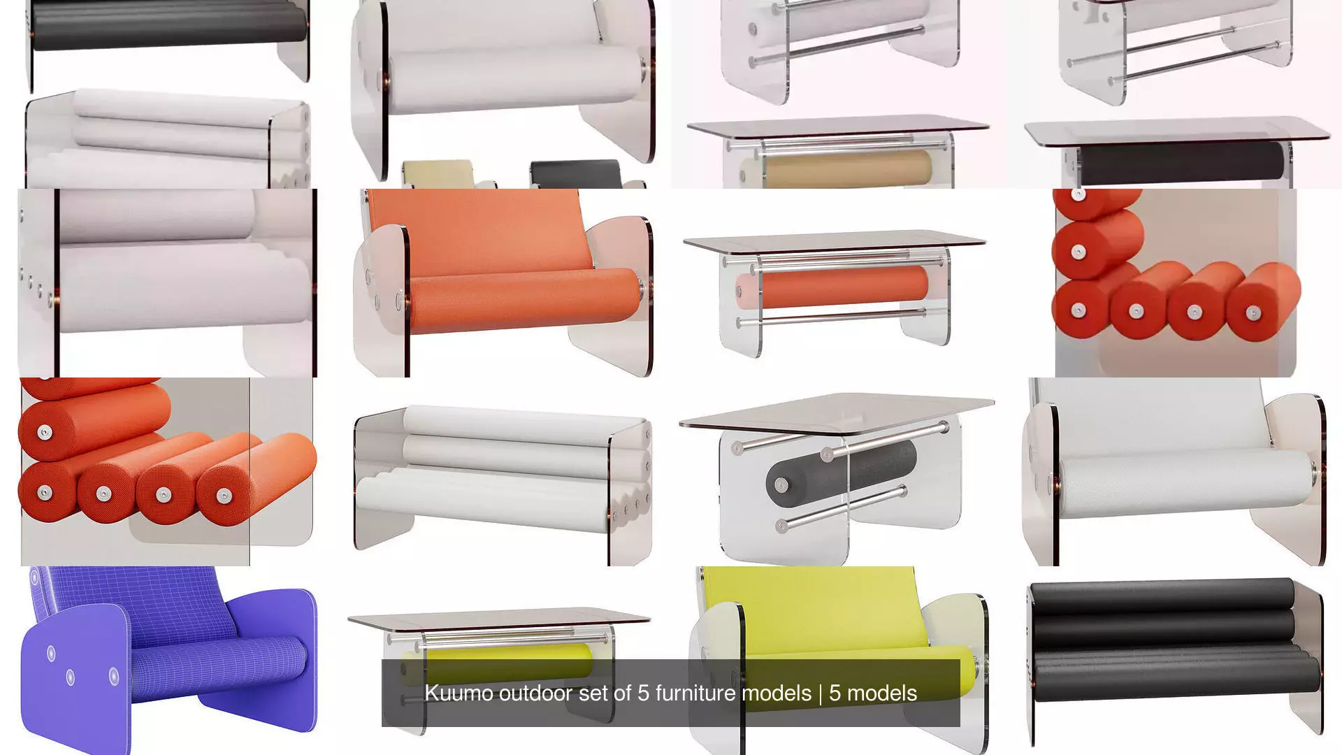 Kuumo outdoor set of 5 furniture models 3D Model Collection_0