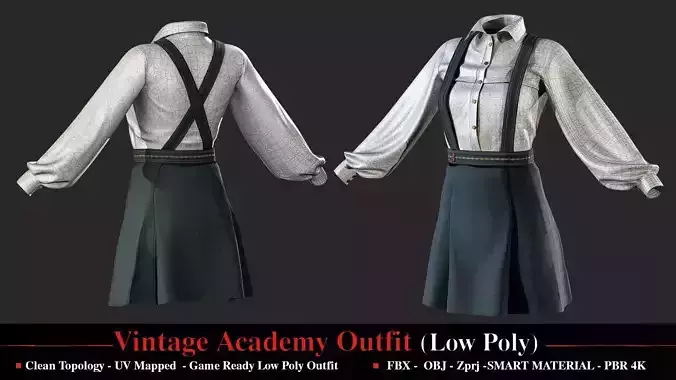 Vintage Academy Outfit Low-poly 3D model