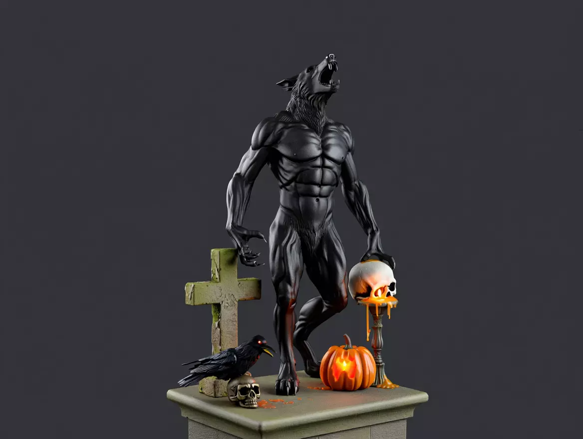 2483COLOR Werewolf Howling 3D Model Halloween 3D print model