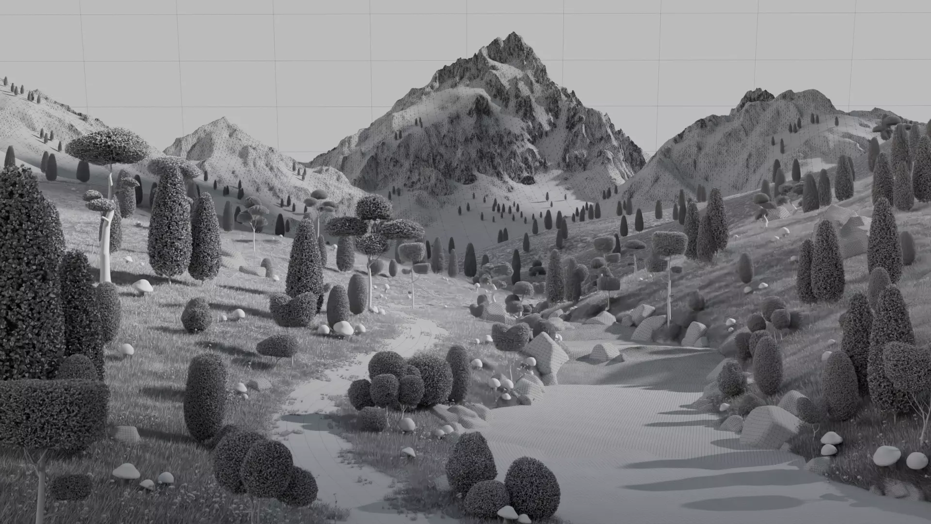 Cartoon Forest Road  River Scene 3D model_3