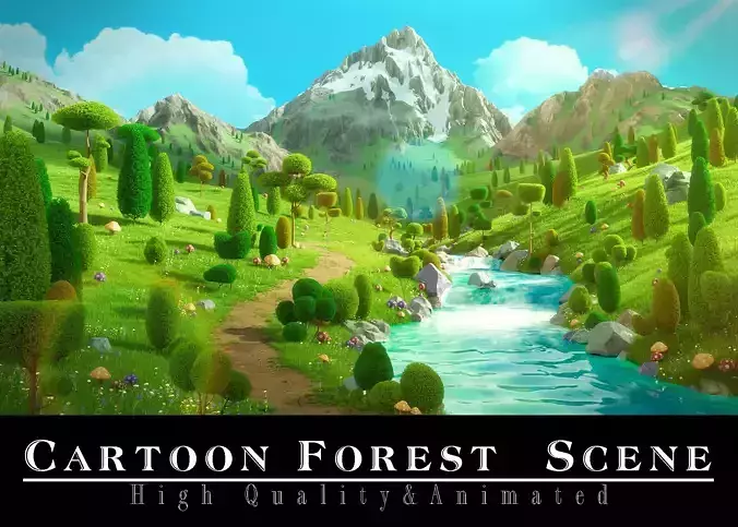 Cartoon Forest Road  River Scene 3D model