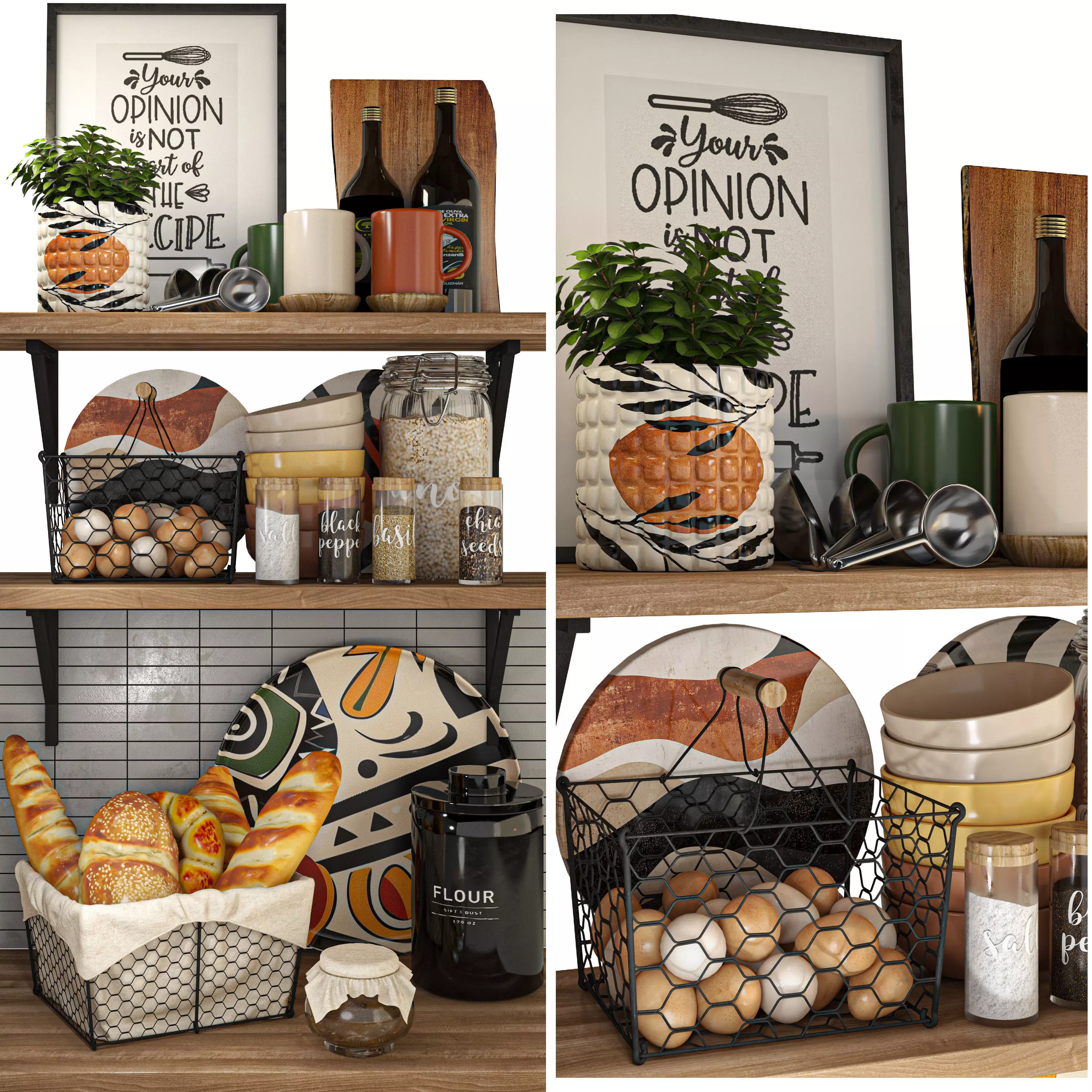 Kitchen Shelf Decor Beard Eggs Bottles Spices Collection Low-poly 3D model