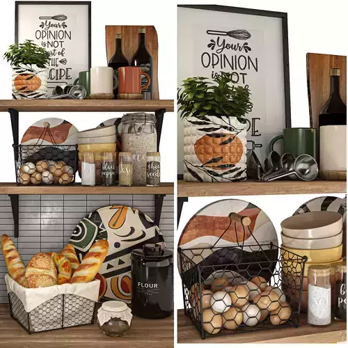 Kitchen Shelf Decor Beard Eggs Bottles Spices Collection