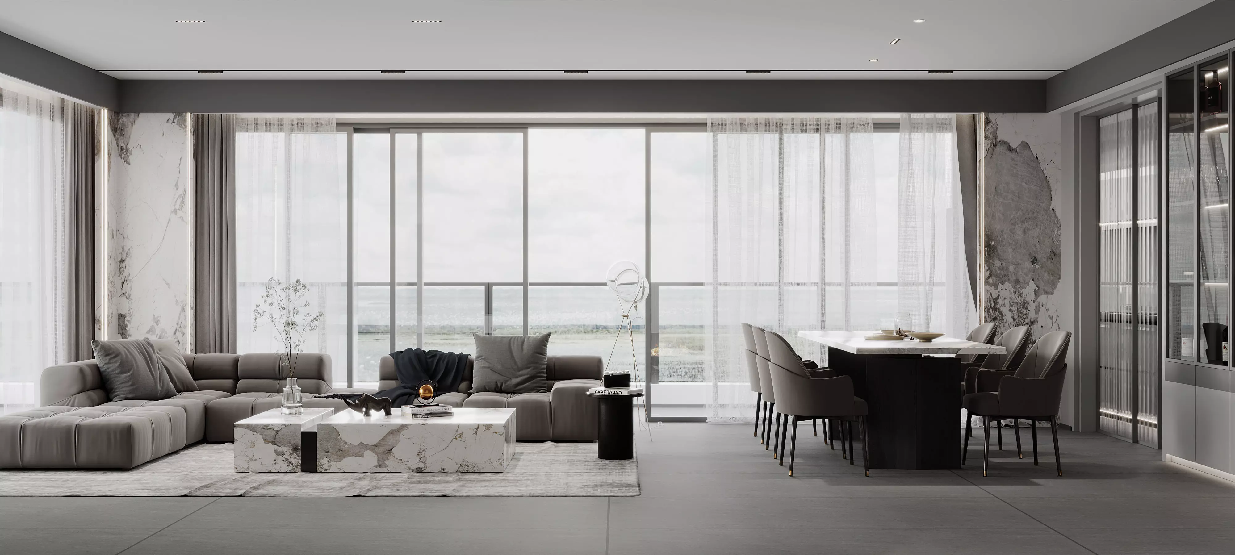 Modern living room dining room interior scenes 584 3D model