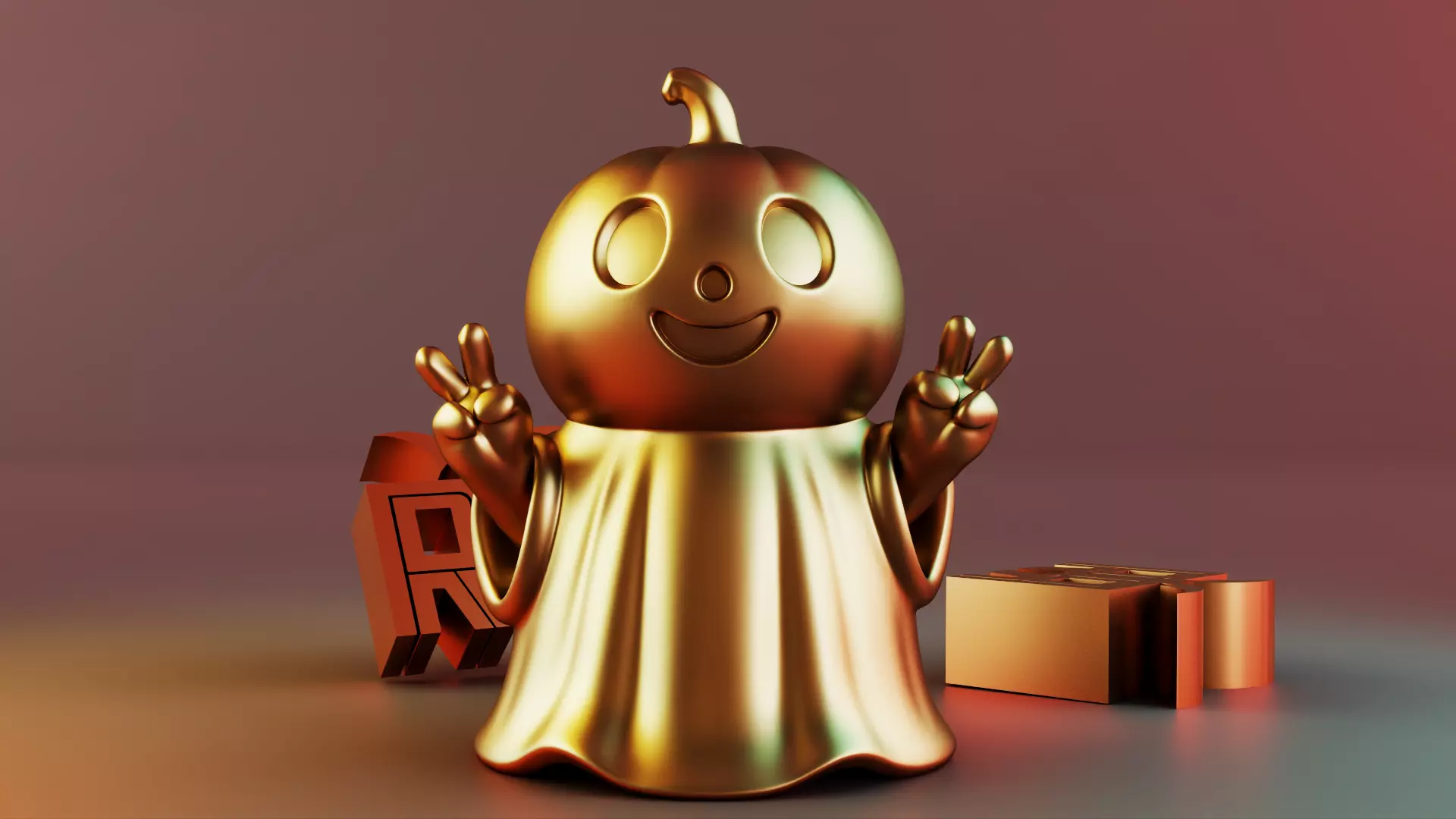 Halloween Cute Peace Sign Ghost 3D print model_3