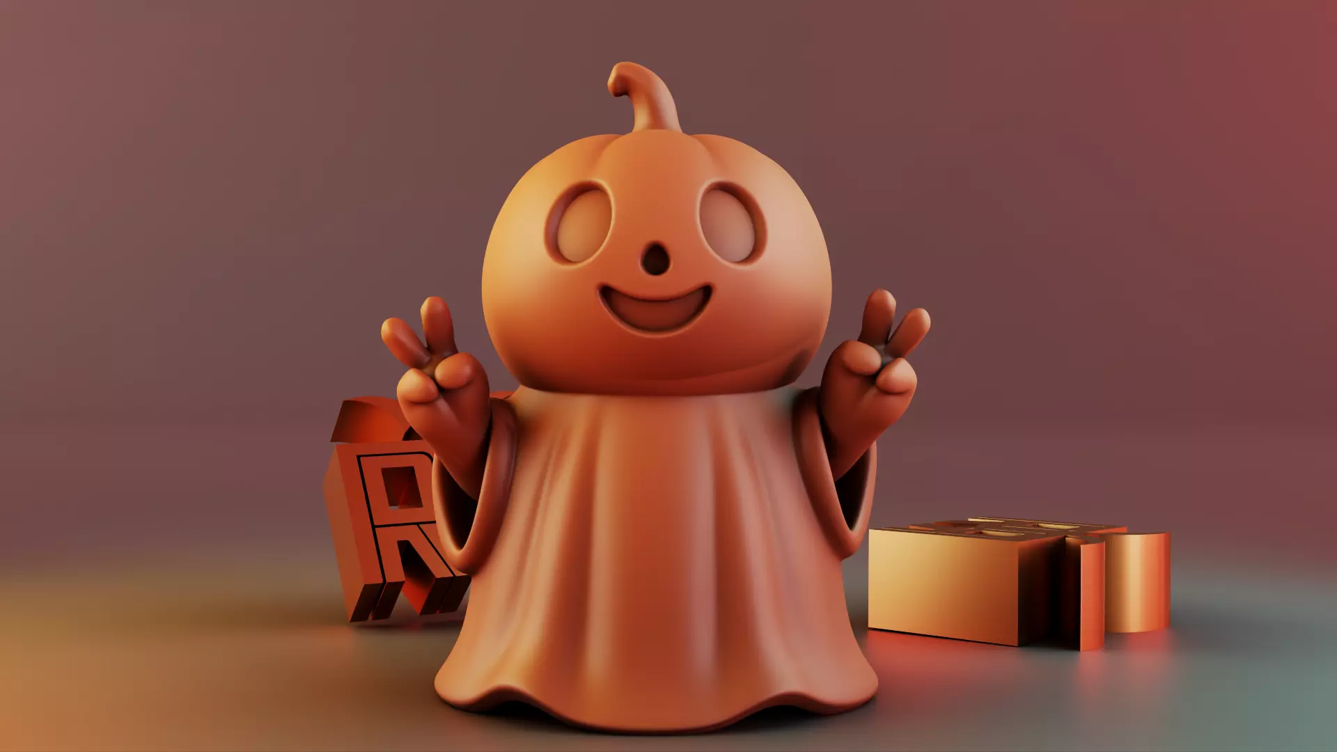 Halloween Cute Peace Sign Ghost 3D print model_4