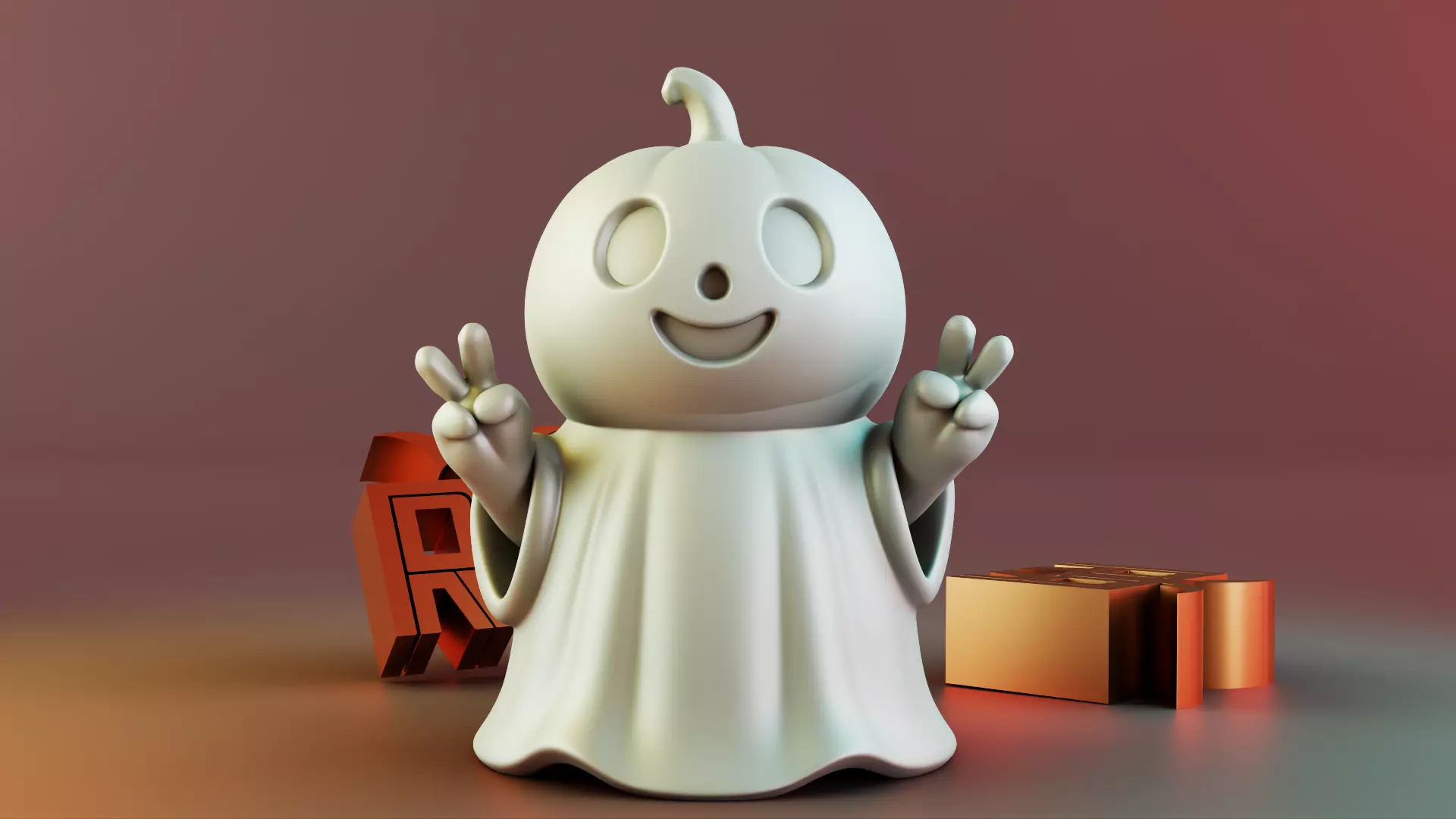 Halloween Cute Peace Sign Ghost 3D print model_0