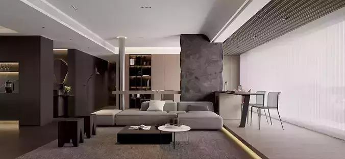 Modern living room dining room interior scenes 589