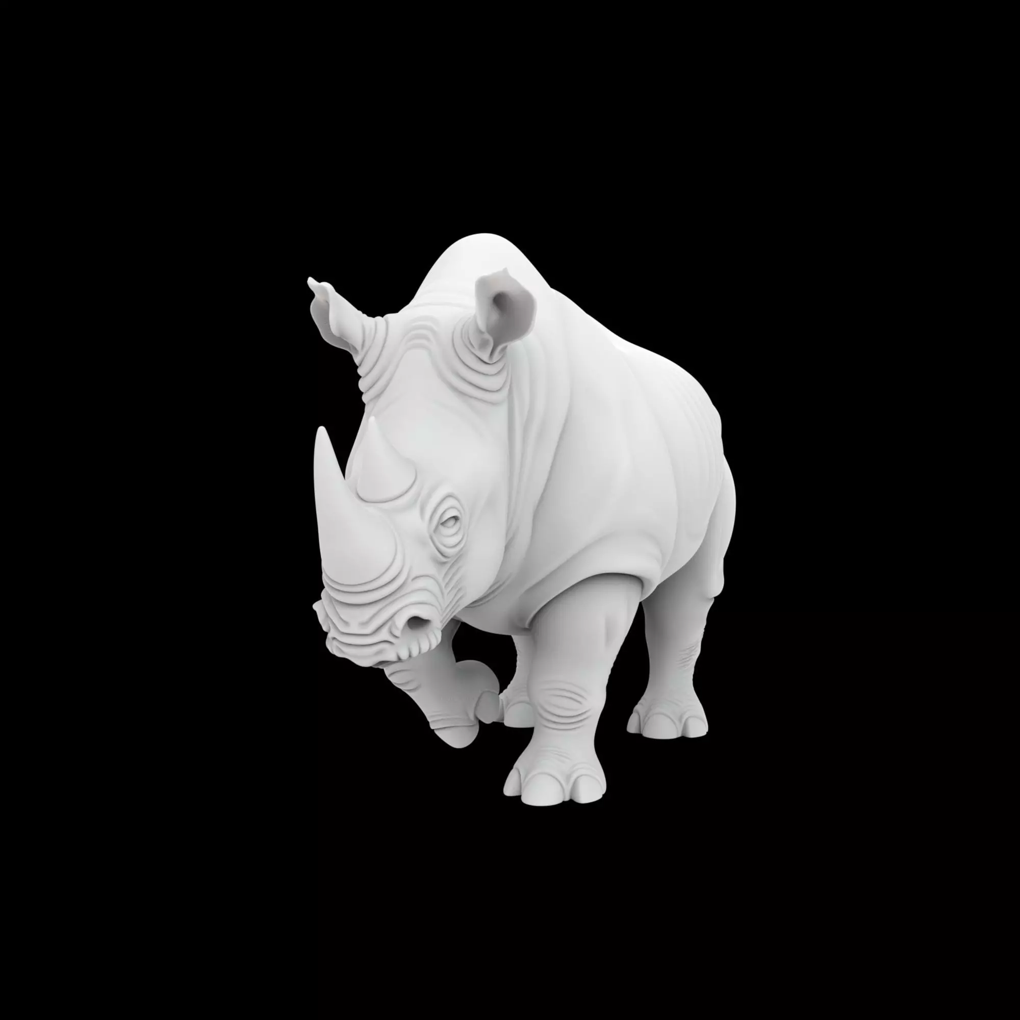 Charging Rhino Sculpture 3D Printable Model 3D print model_1