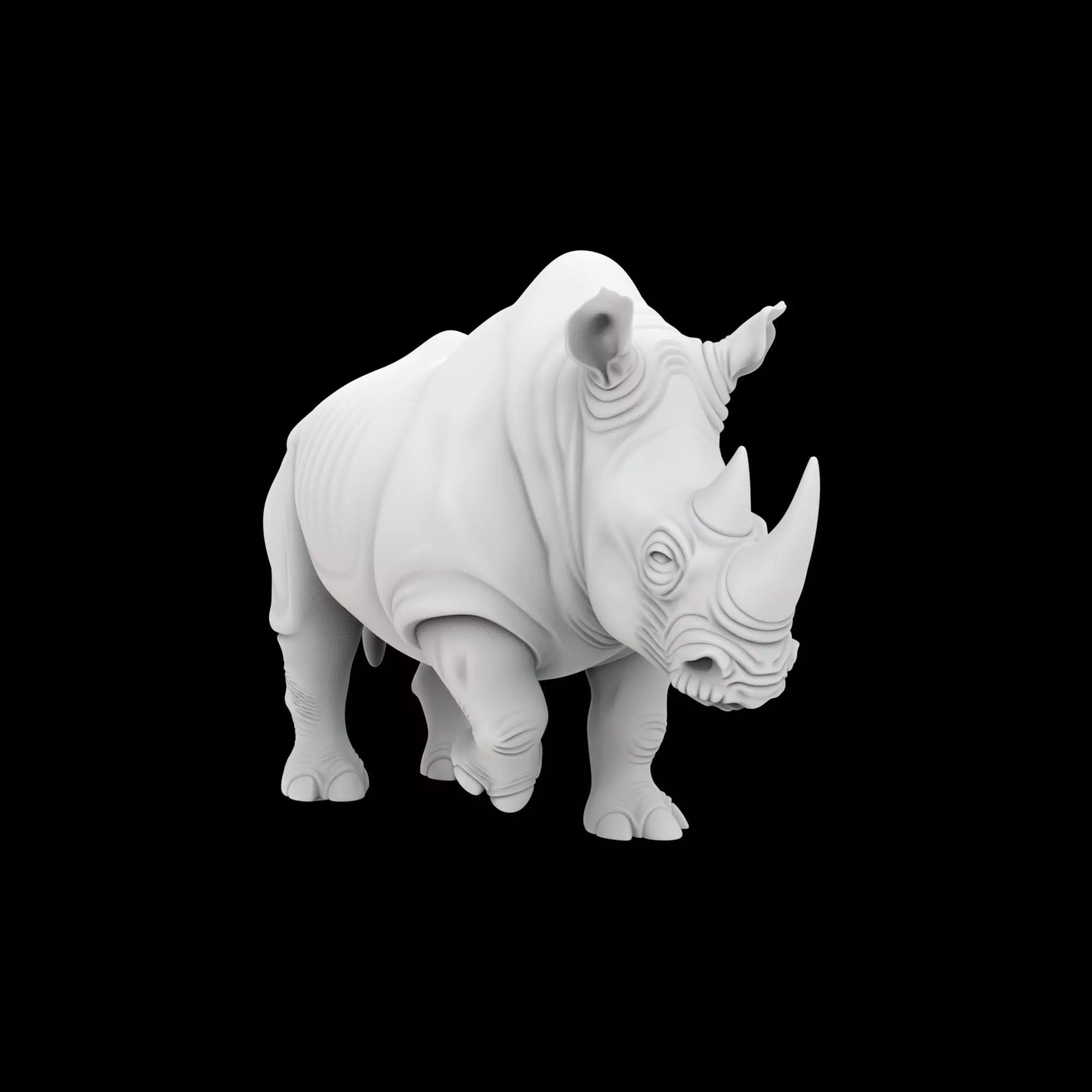 Charging Rhino Sculpture 3D Printable Model 3D print model_0