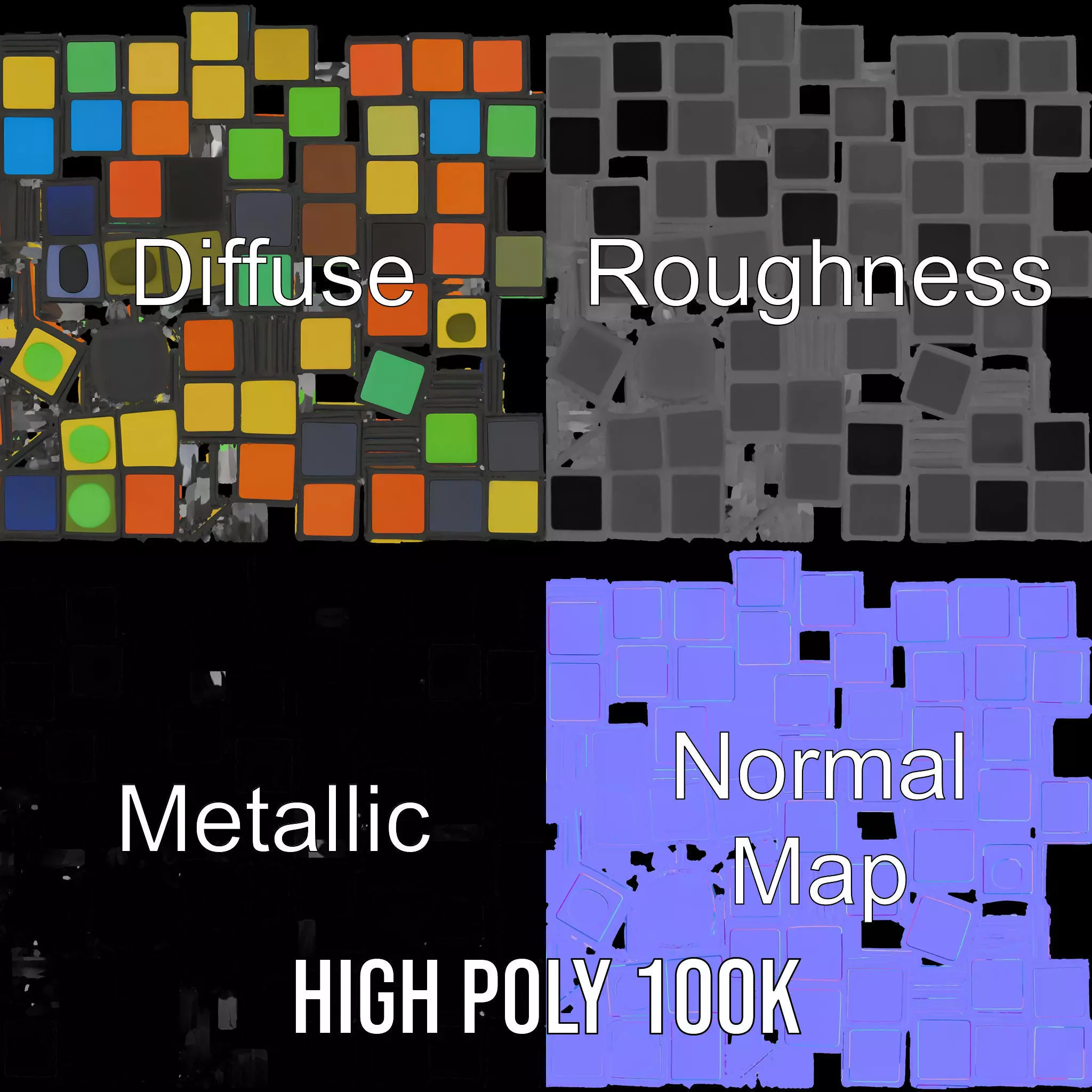 Multicolor Puzzle Cube model pack Low-poly 3D model_4