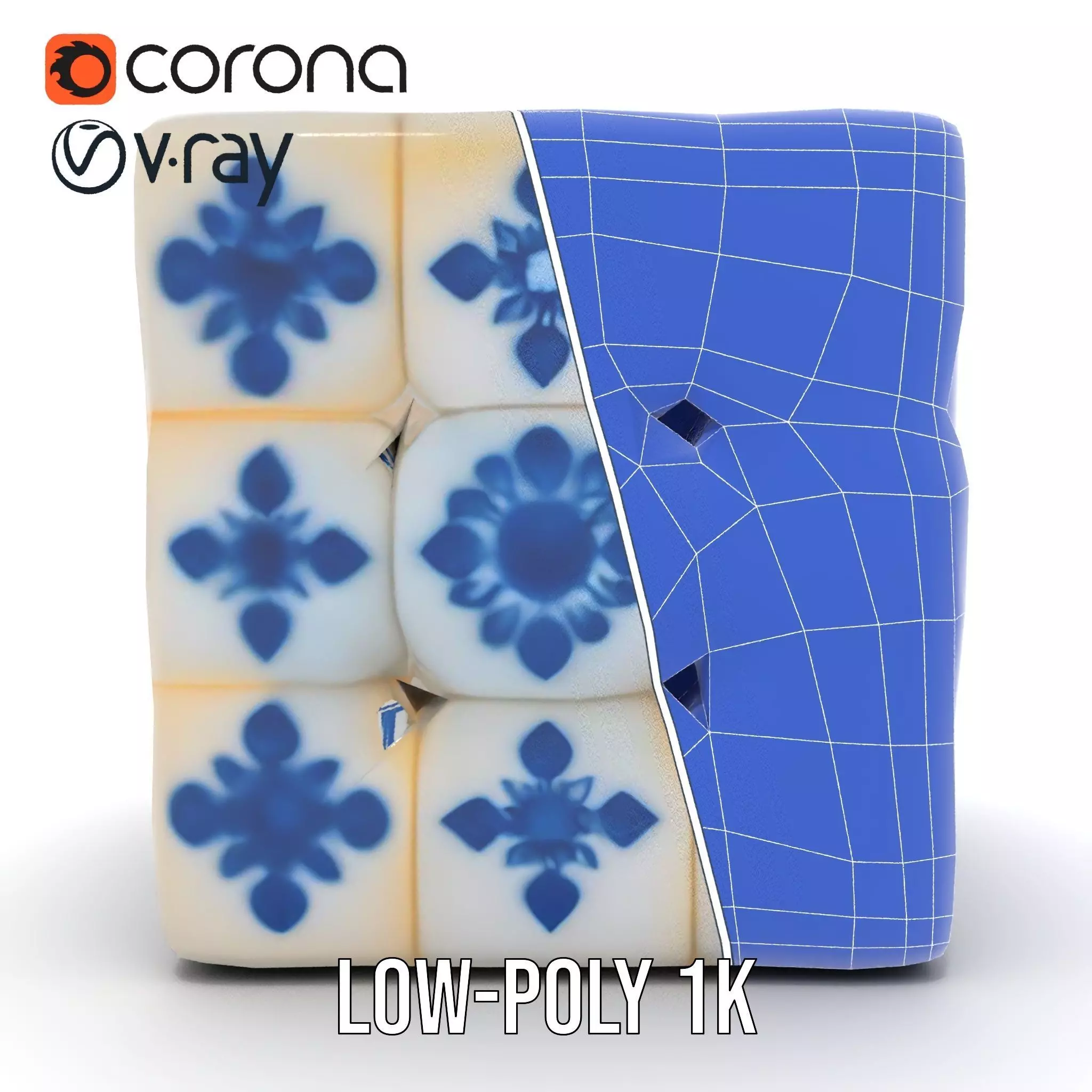 Porcelain Blue Pattern Cube model pack Texture_31