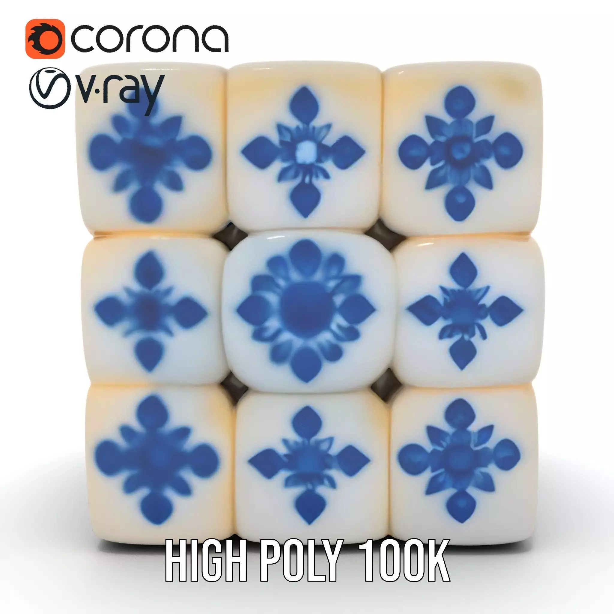 Porcelain Blue Pattern Cube model pack Texture_23