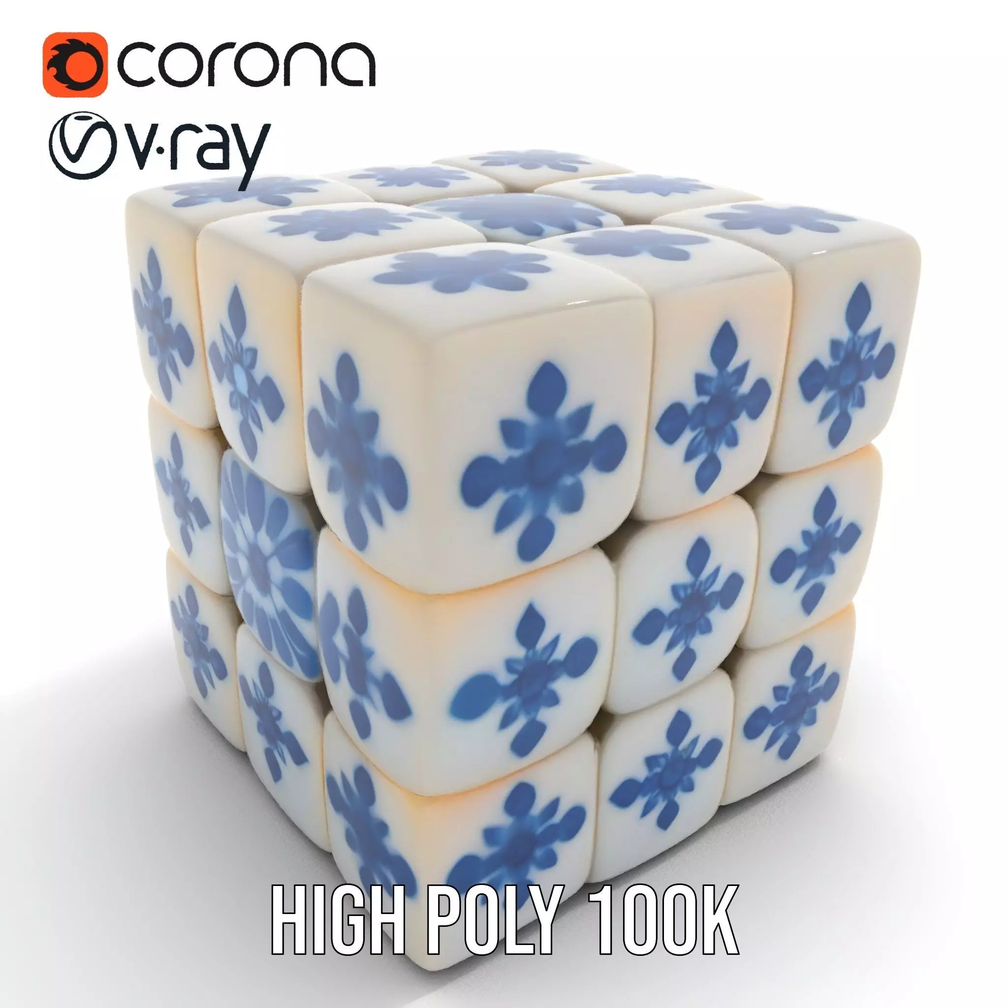 Porcelain Blue Pattern Cube model pack Texture_13