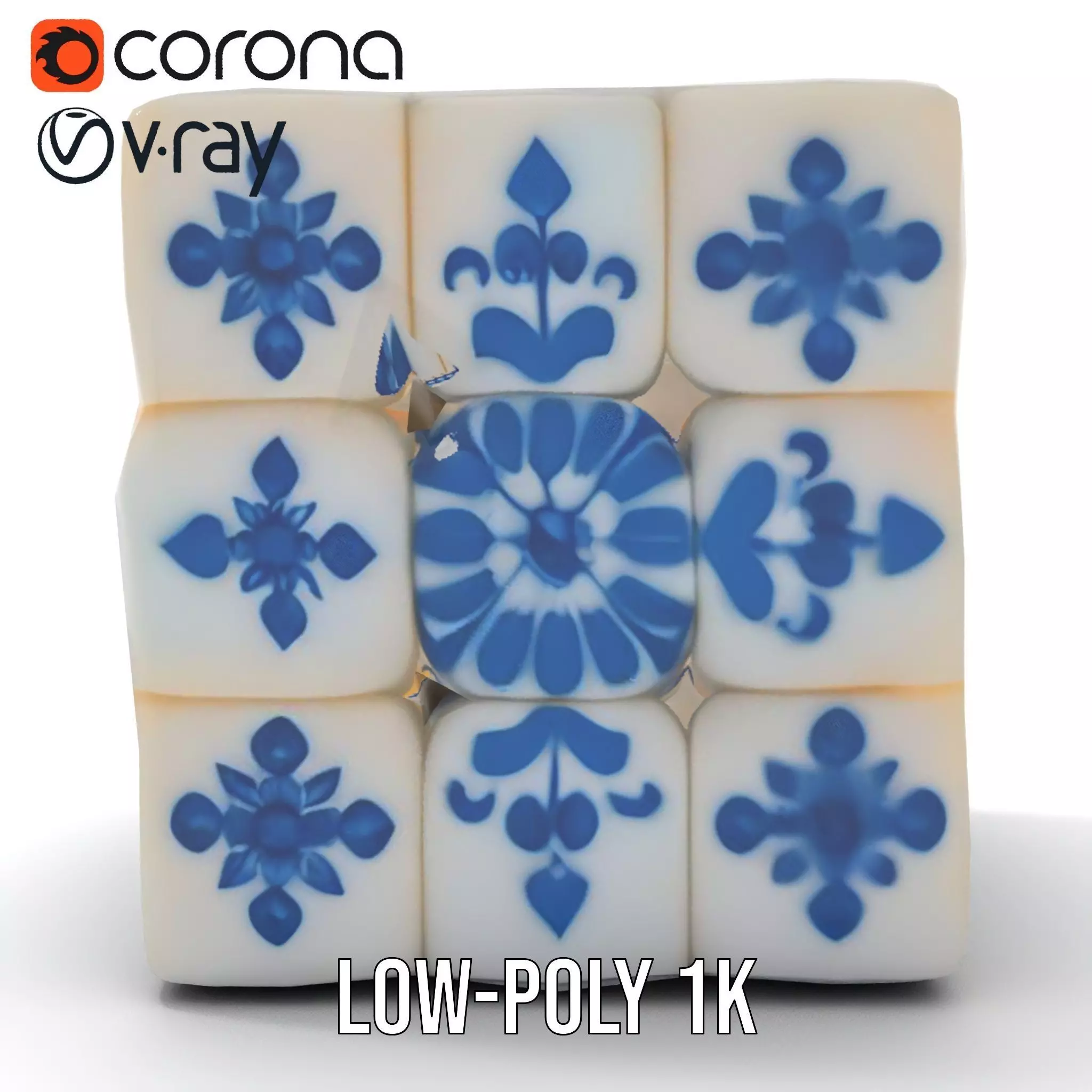 Porcelain Blue Pattern Cube model pack Texture_9