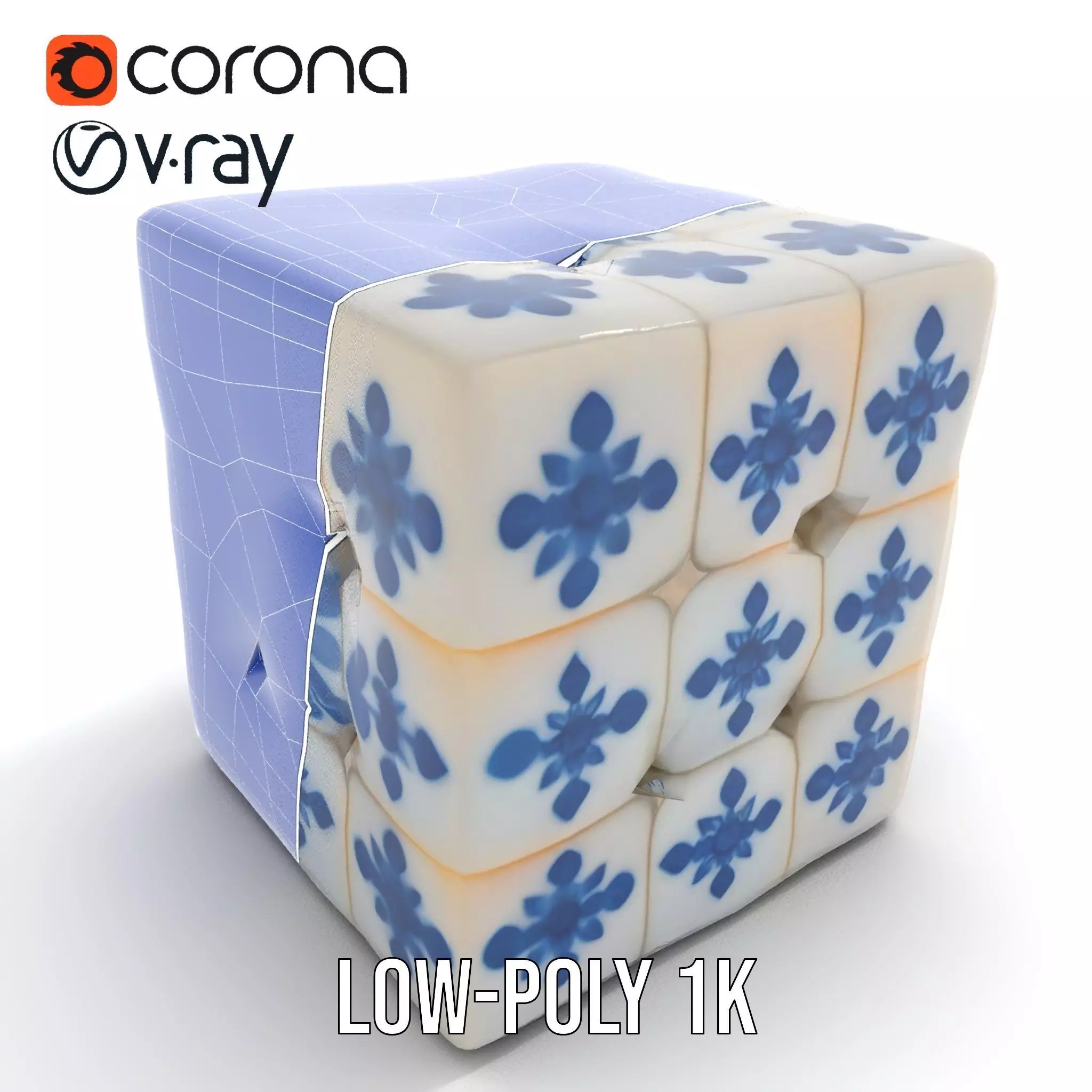 Porcelain Blue Pattern Cube model pack Texture_12