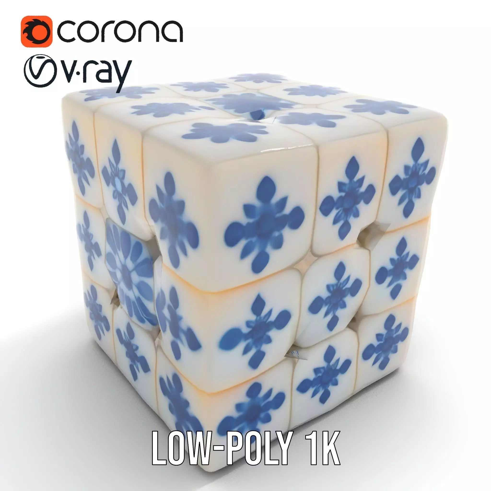 Porcelain Blue Pattern Cube model pack Texture_25