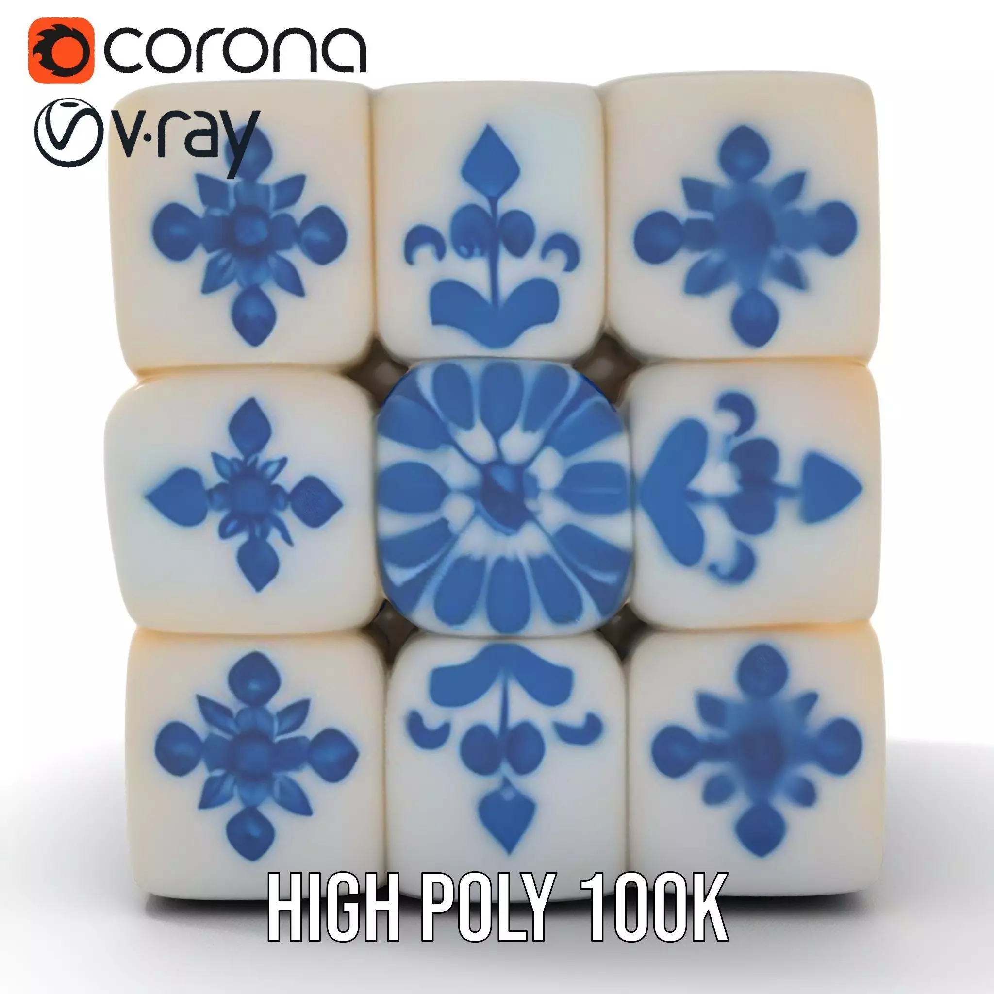 Porcelain Blue Pattern Cube model pack Texture_10