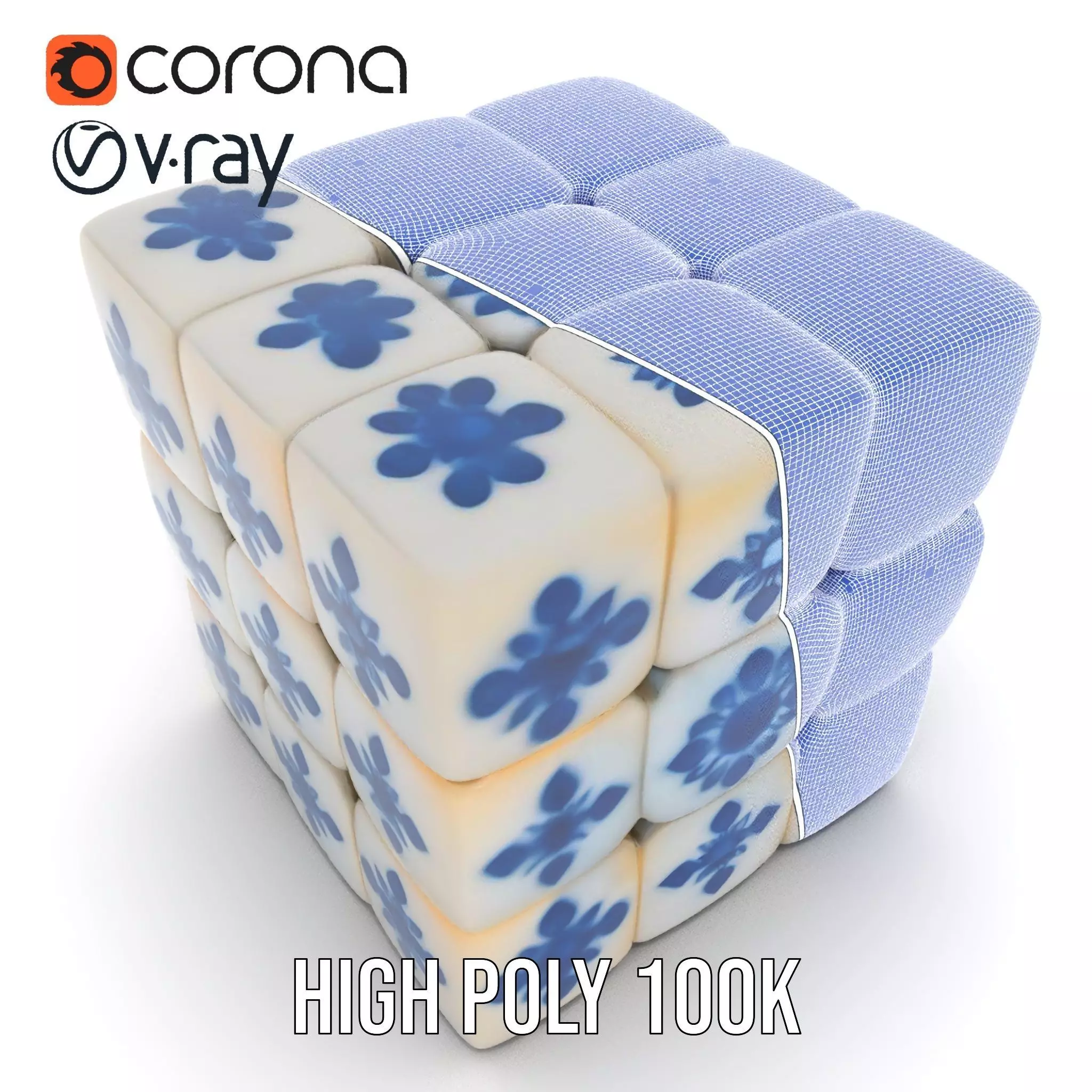 Porcelain Blue Pattern Cube model pack Texture_33