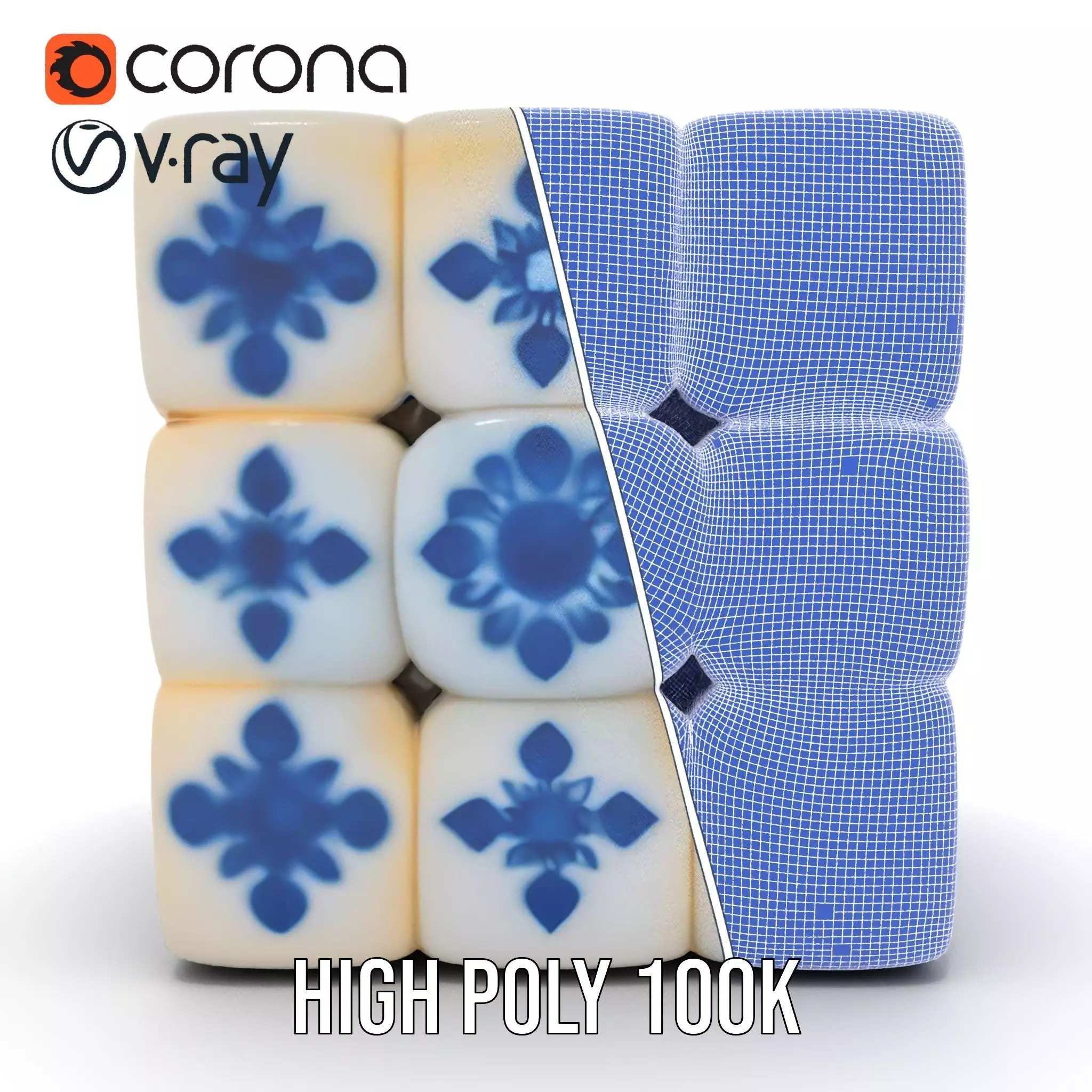 Porcelain Blue Pattern Cube model pack Texture_26