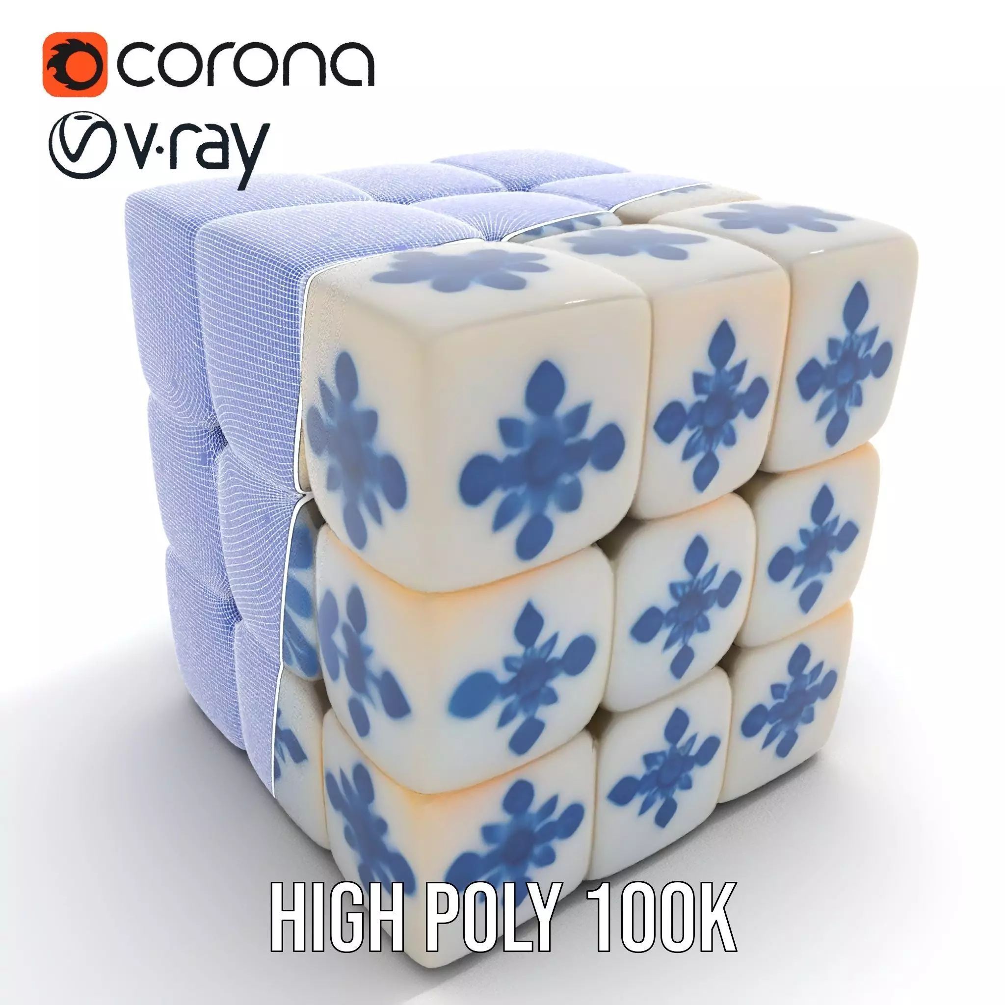 Porcelain Blue Pattern Cube model pack Texture_32