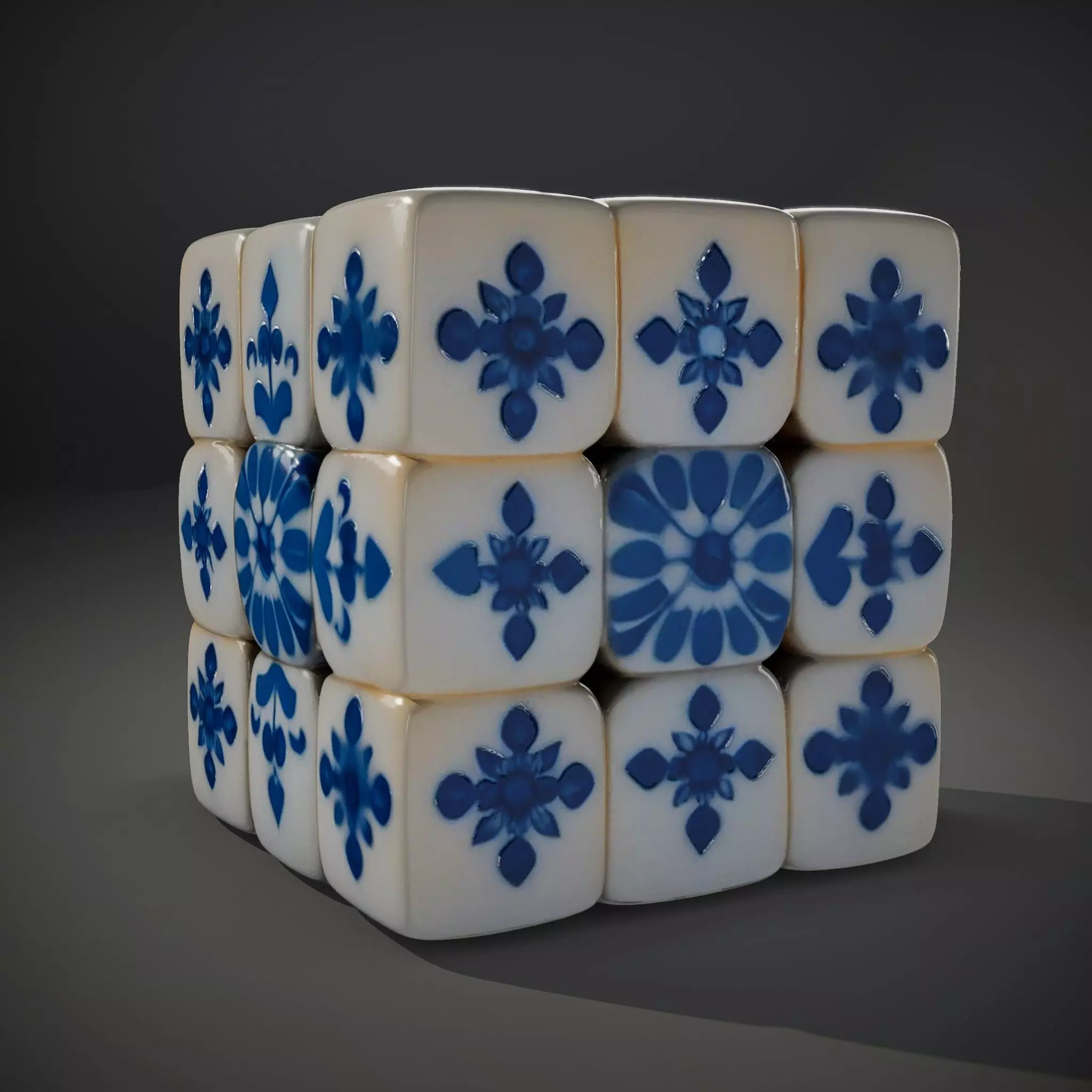 Porcelain Blue Pattern Cube model pack Texture_35