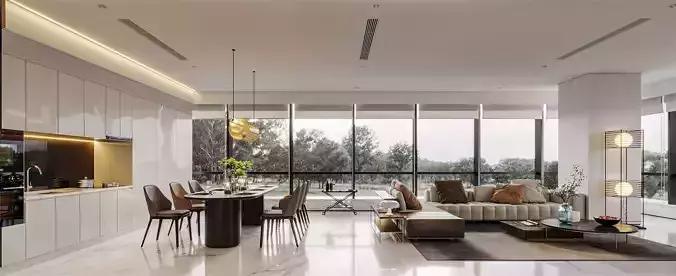 modern living and dining room interior 