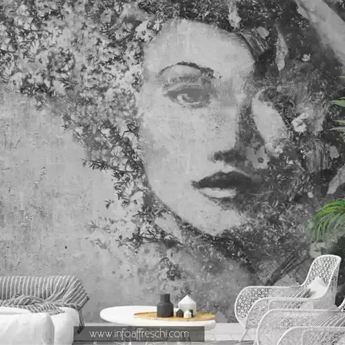 Monochrome Floral Portrait Concrete Wall Texture