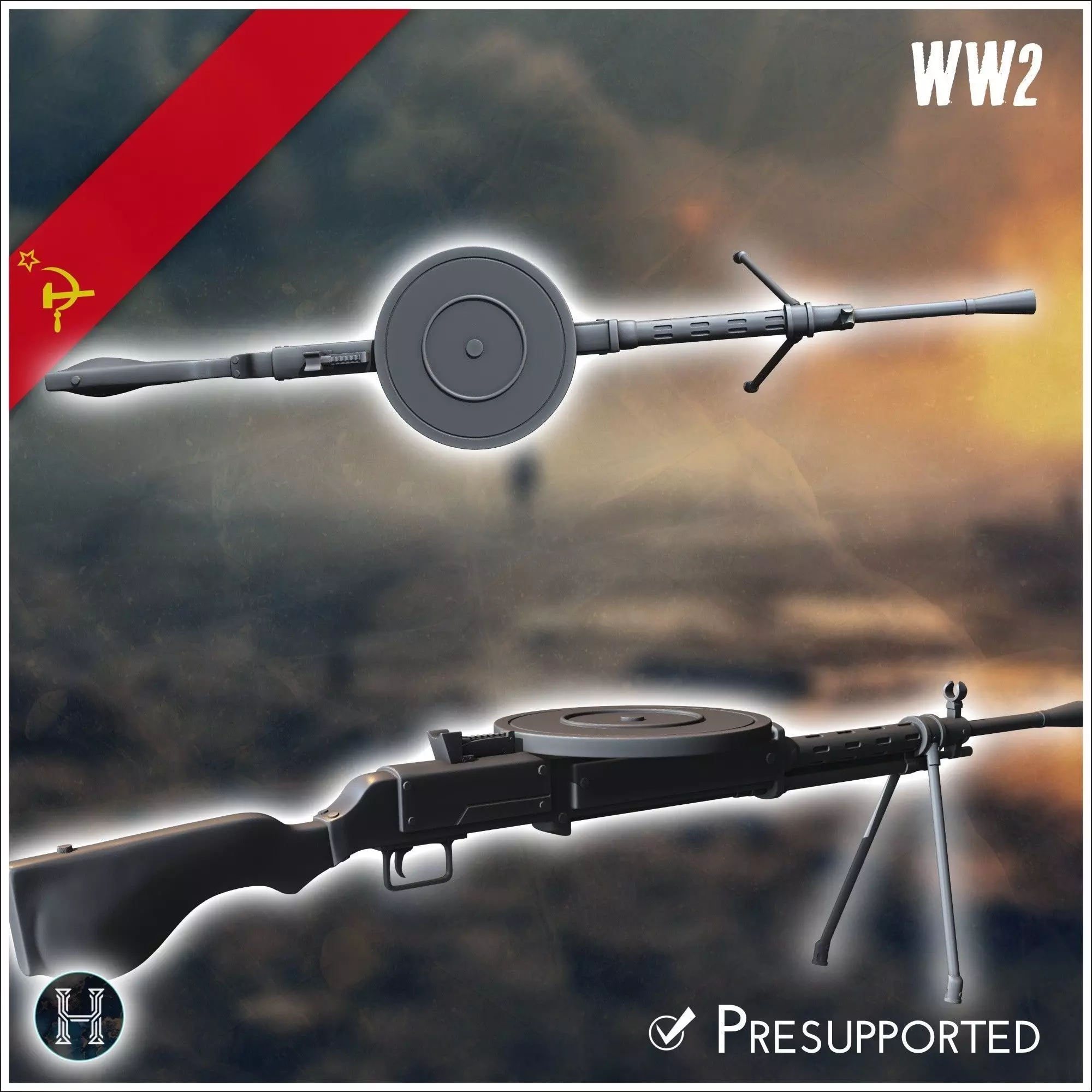 Degtyaryov DP-27 LMG light machine gun 10 - Soviet army WW2 Seco 3D print model_3