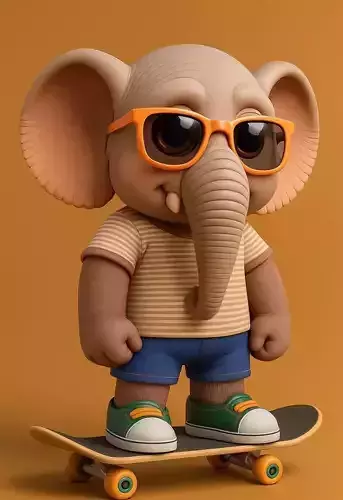Baby Elephant on Skateboard