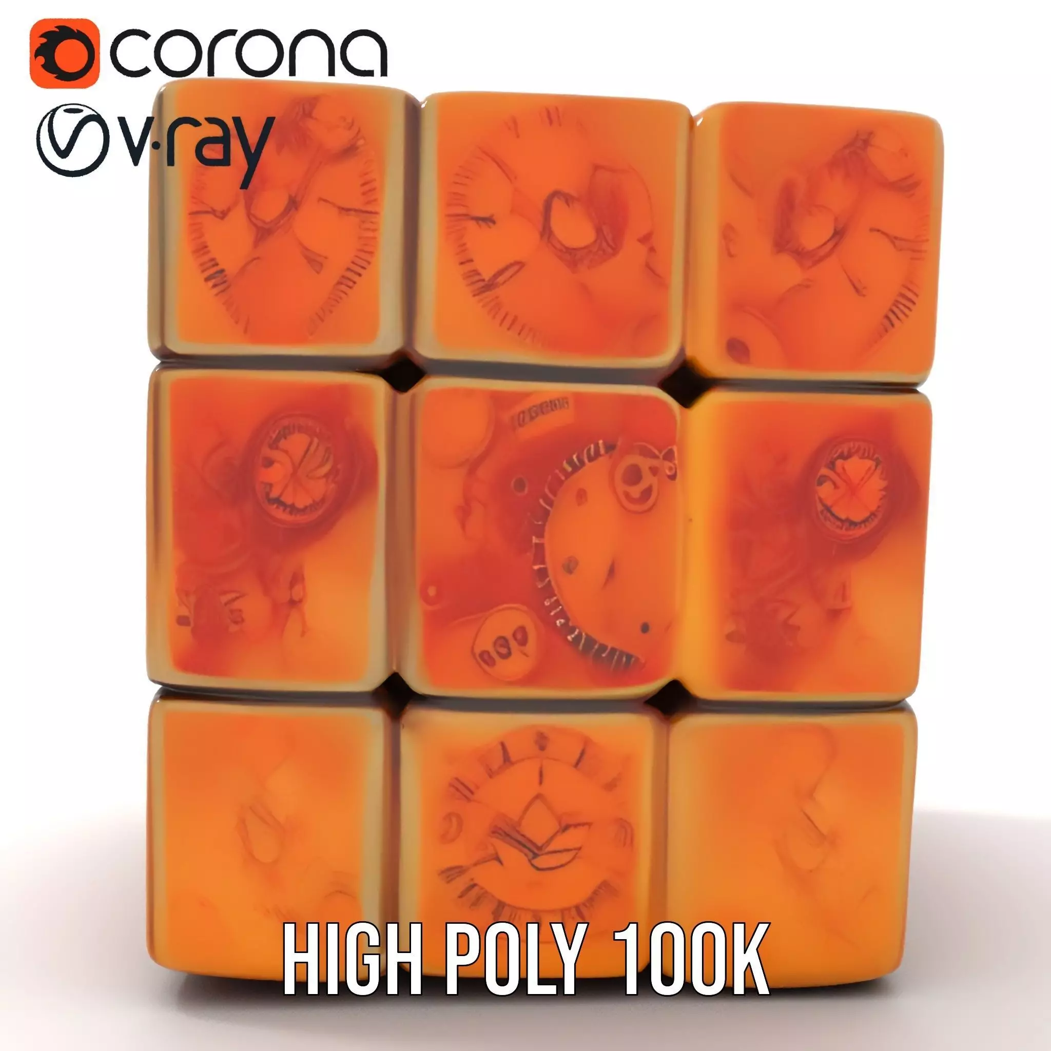 Steampunk Clock Cube model pack Low-poly 3D model_16